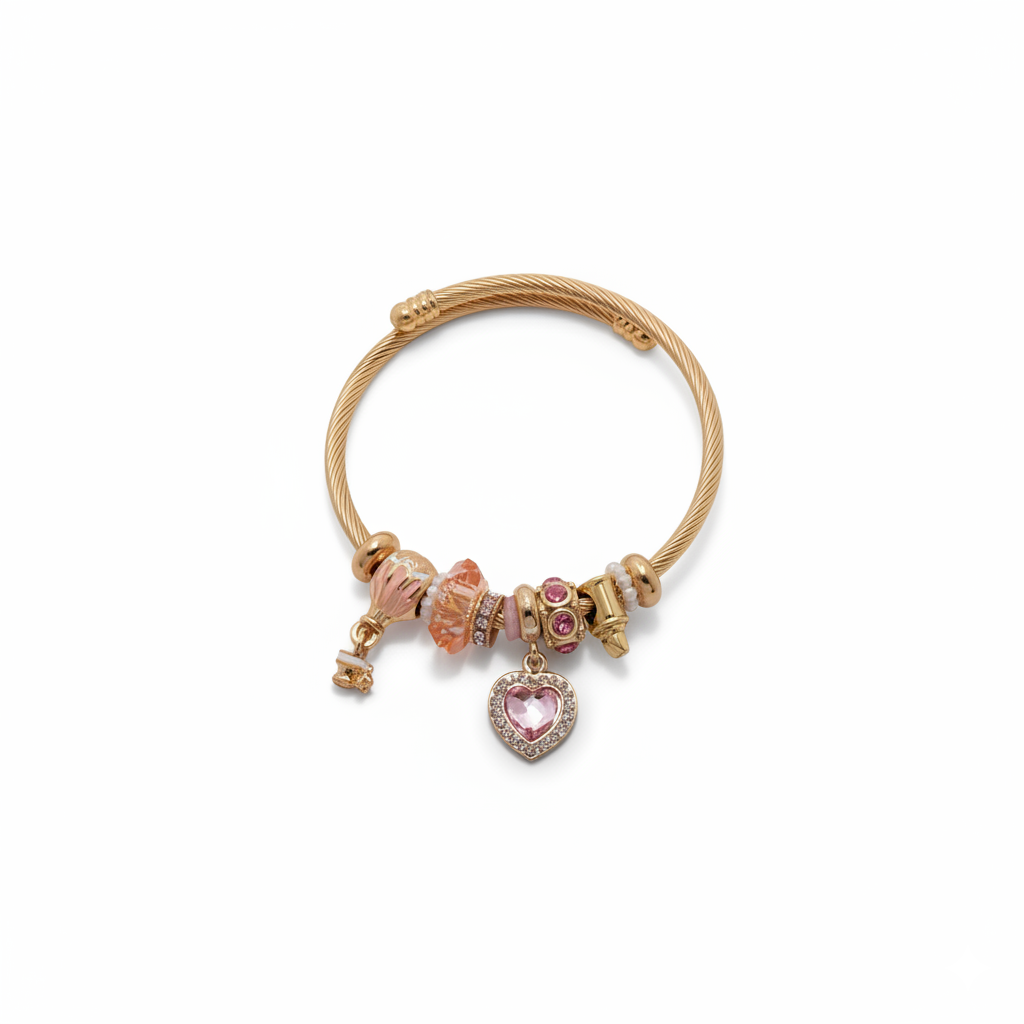 Gilded Heart & Hot Air Balloon Charm Bangle
