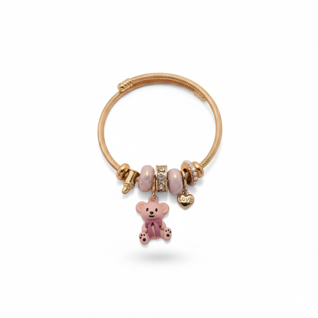 Pink Teddy Bear Charm Bangle