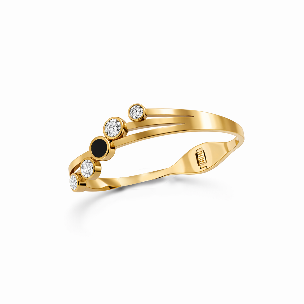 Gilded Orbit Crystal & Onyx Bangle