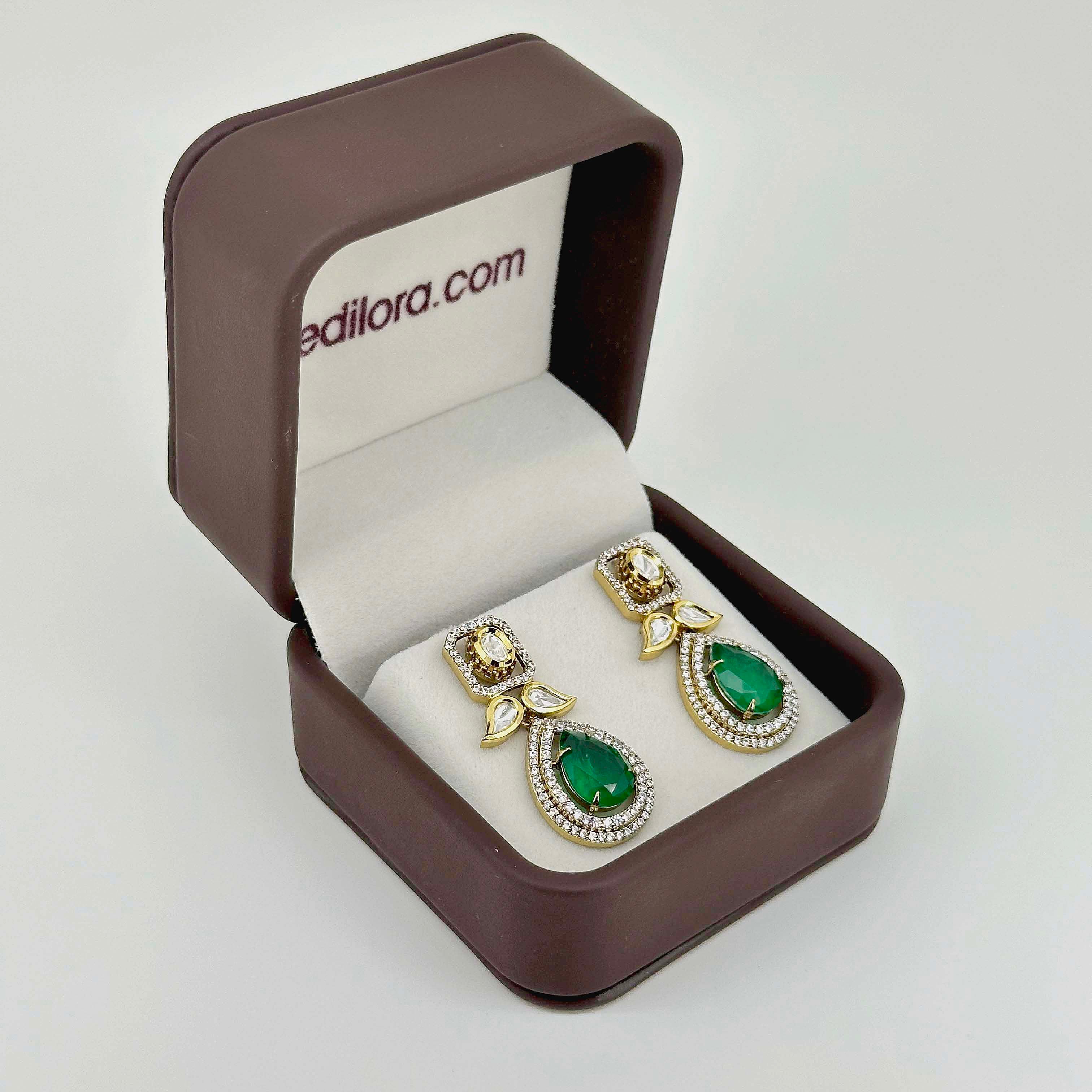 Emerald Green Teardrop Drop Earrings – Gold-Tone Crystal Statement Earrings