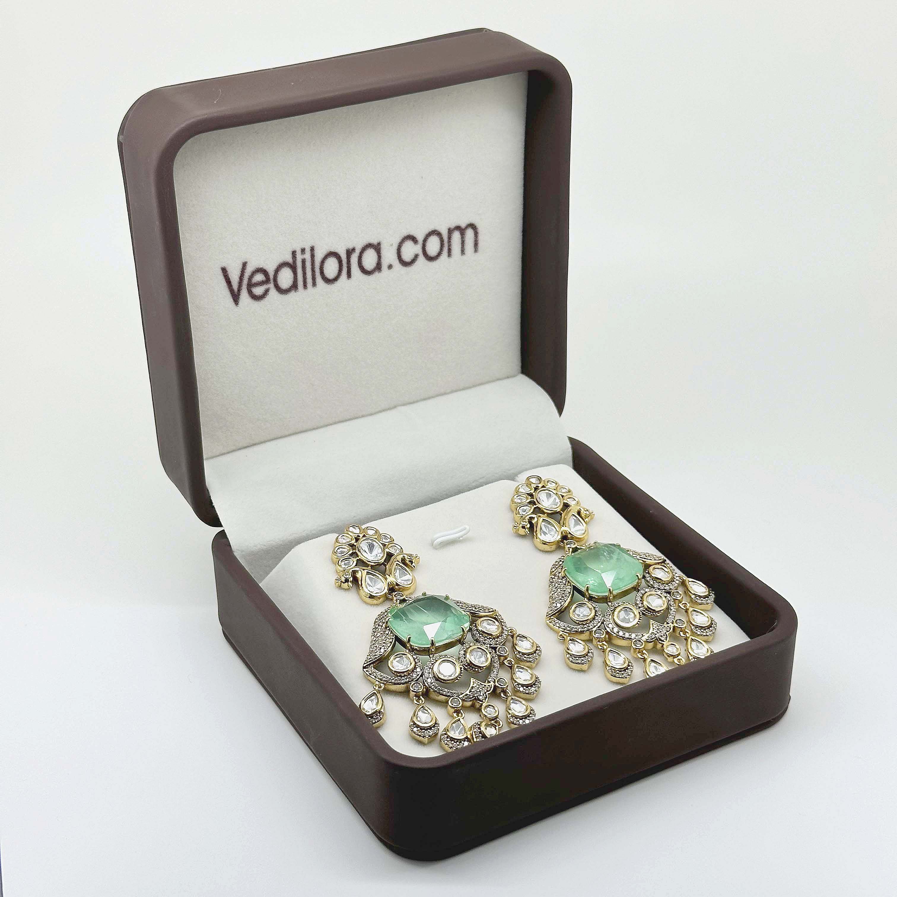Mint Green Statement Chandelier Earrings – Gold-Tone Crystal & Stone Earrings