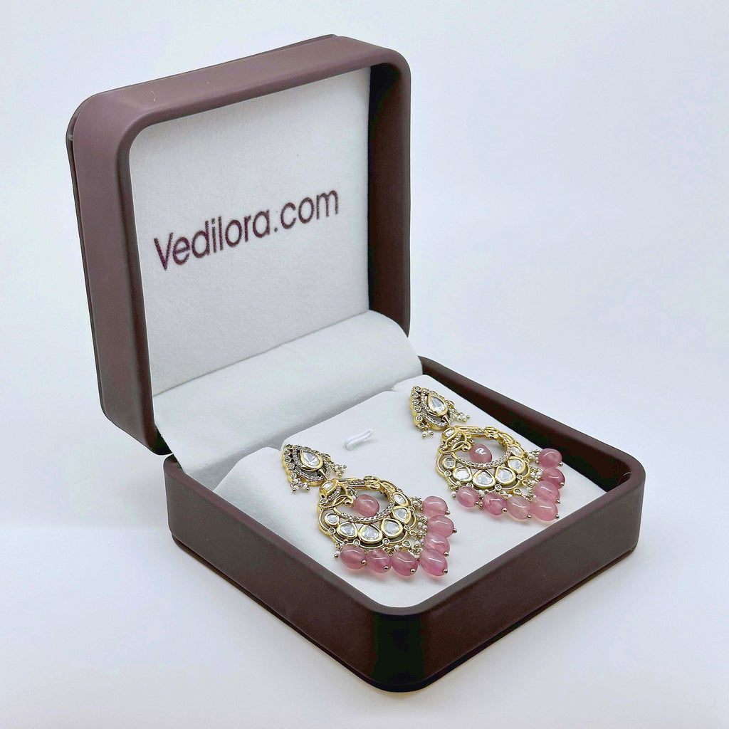 Royal Pink Kundan-Inspired Chandbali Earrings