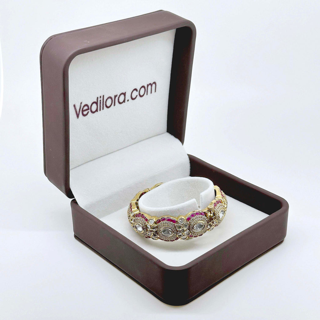 Royal Pink Kundan Antique Bangle