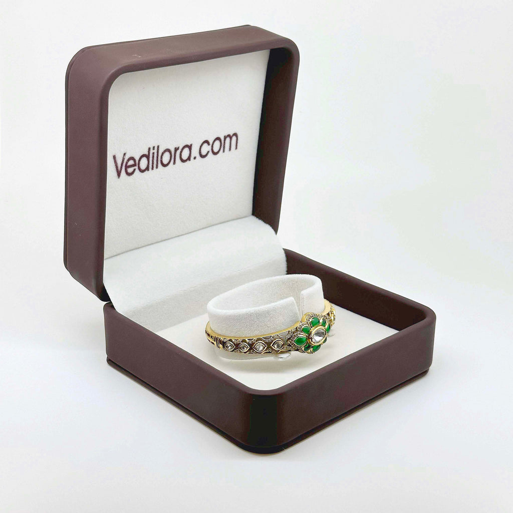Elegant Green Kundan-Inspired Floral Bangle