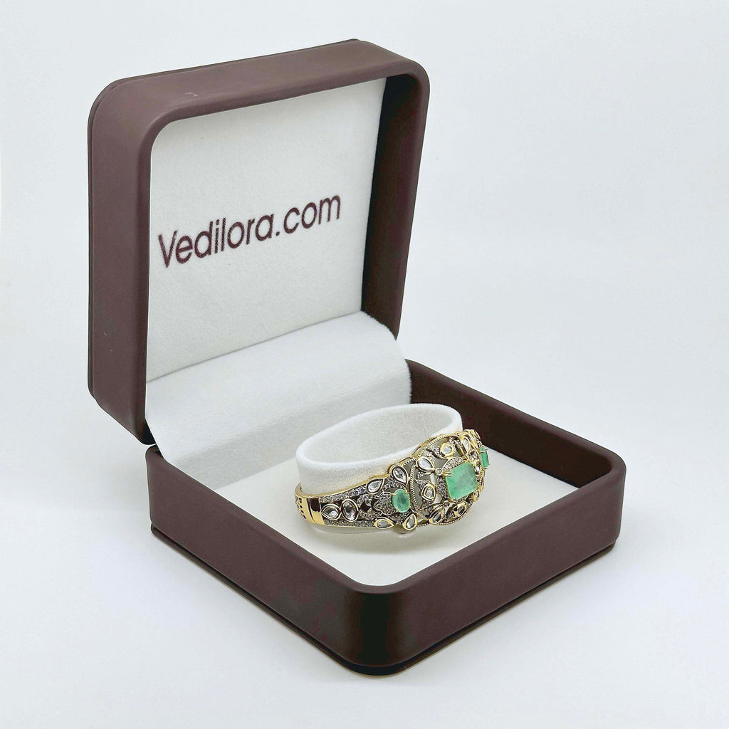 Emerald Green Kundan-Inspired Statement Bangle
