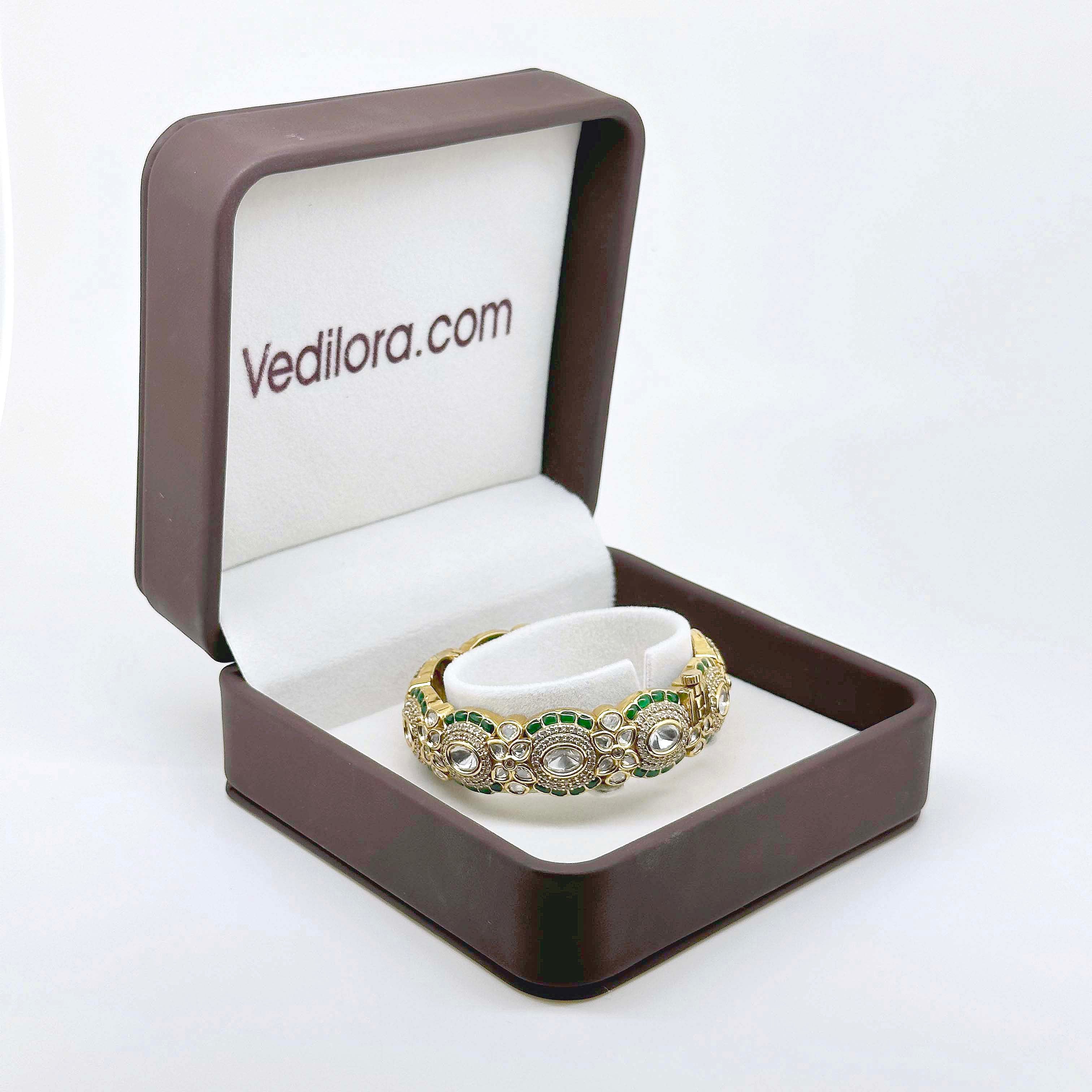 Royal Green Kundan-Inspired Statement Bangle