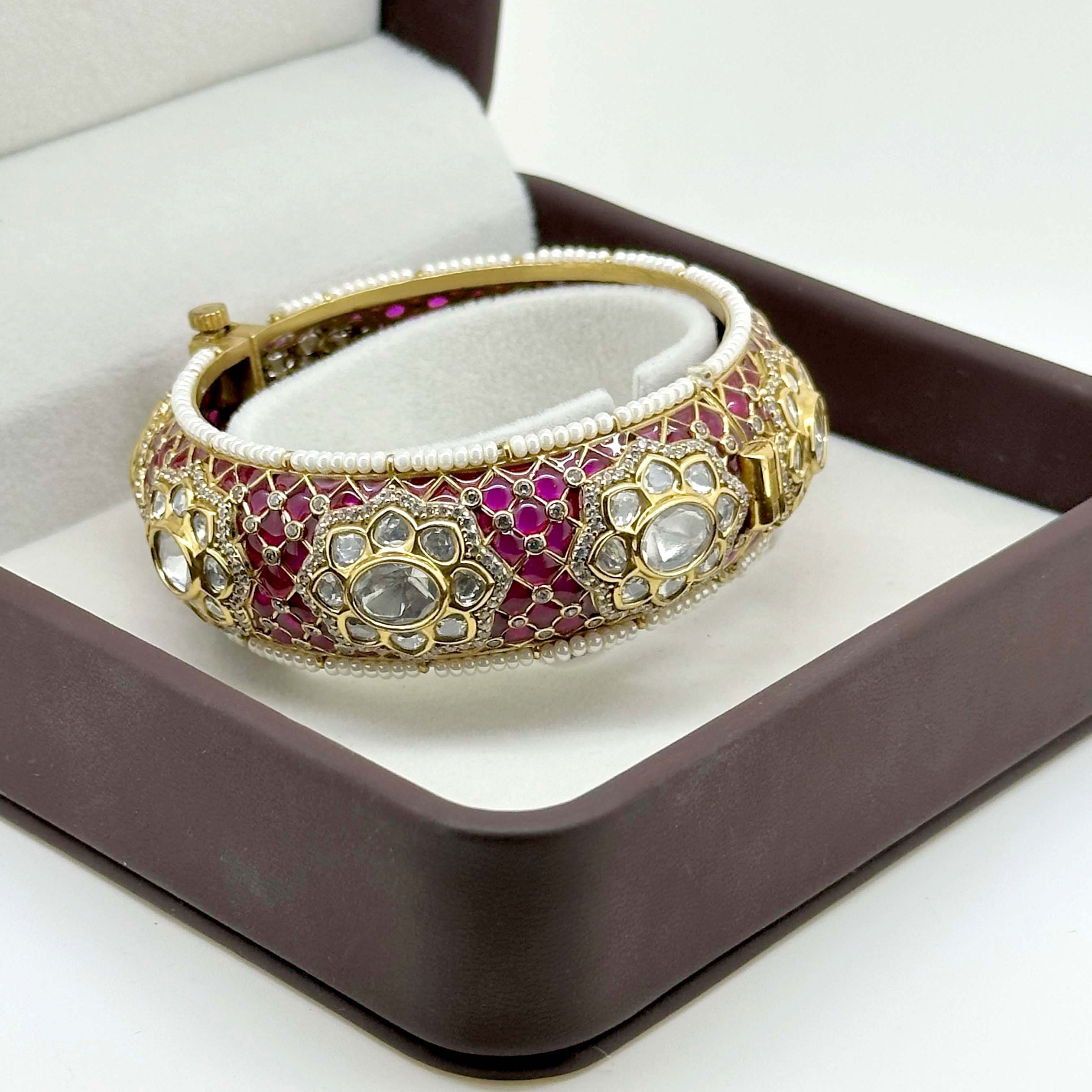 Royal Ruby Pink Kundan Polki Kada Bracelet for Women