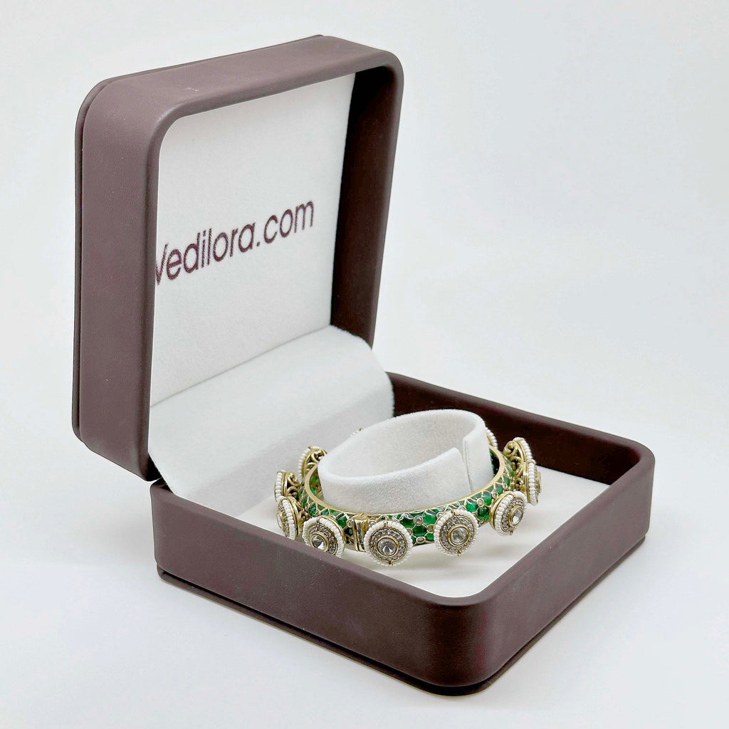 Emerald Green Kundan-Inspired Designer Bangle
