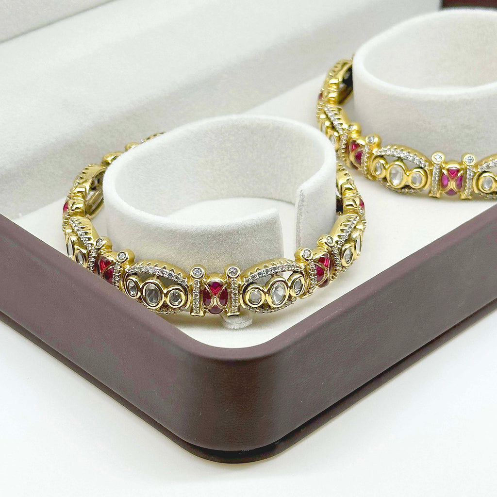 Ruby Kundan Bangles Set – Gold-Finish Traditional Designer Kada