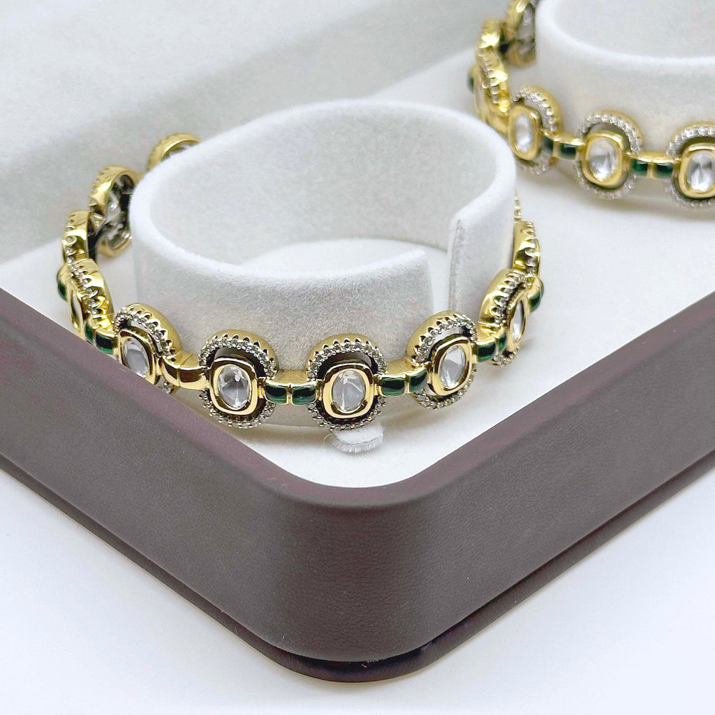 Elegant Green Kundan-Inspired Designer Bangle Set
