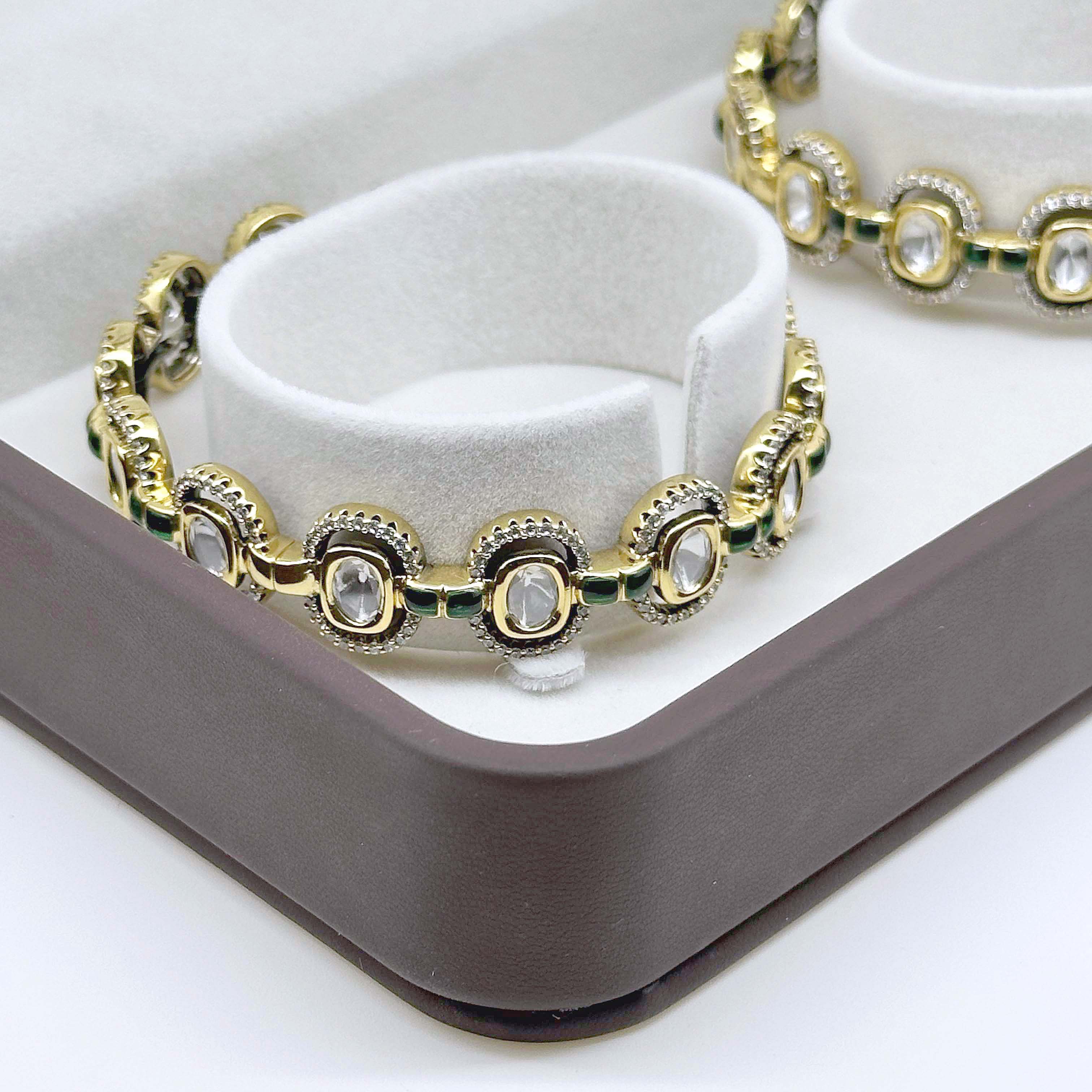 Elegant Green Kundan-Inspired Designer Bangle Set