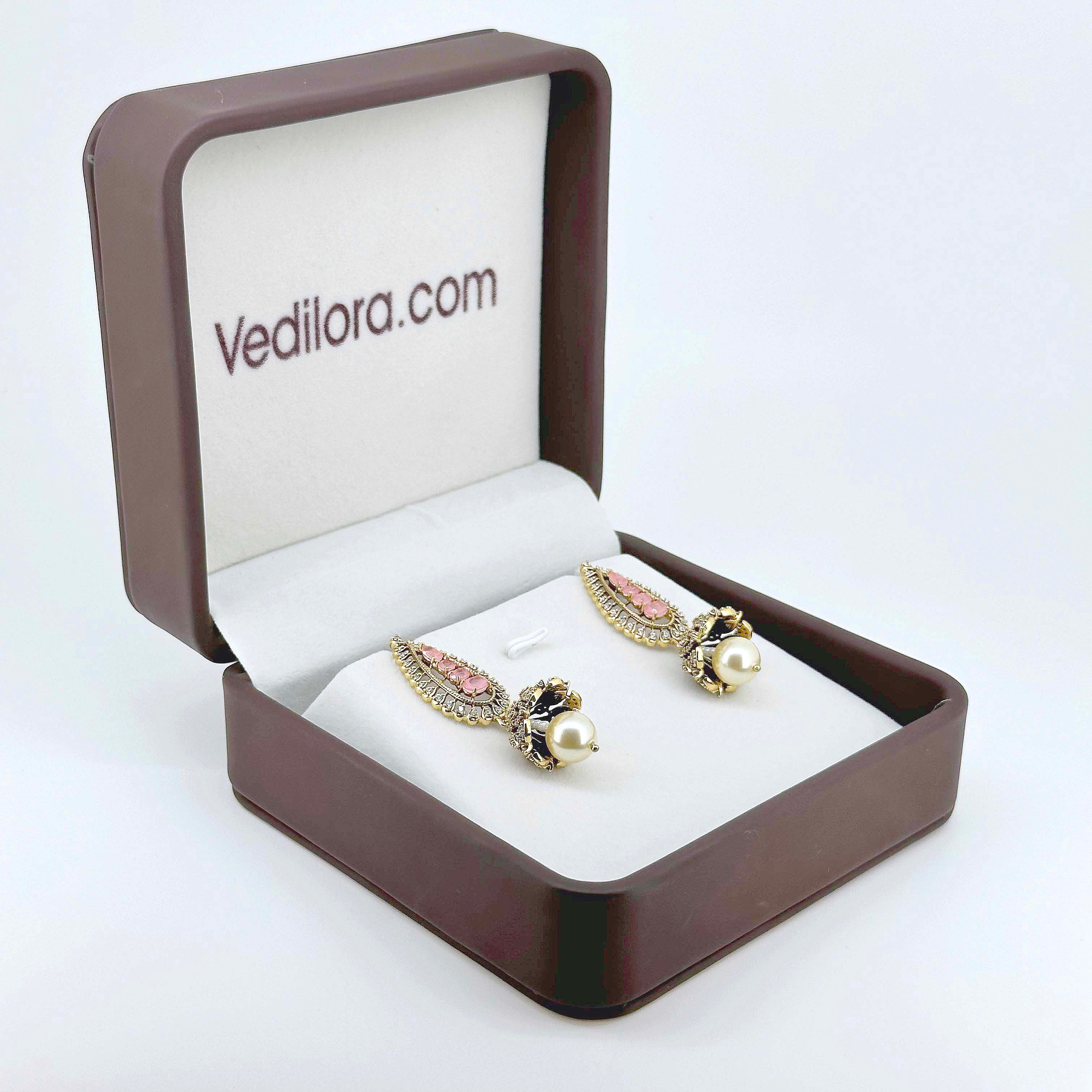 Elegant Pink Kundan-Inspired Pearl Jhumka Earrings