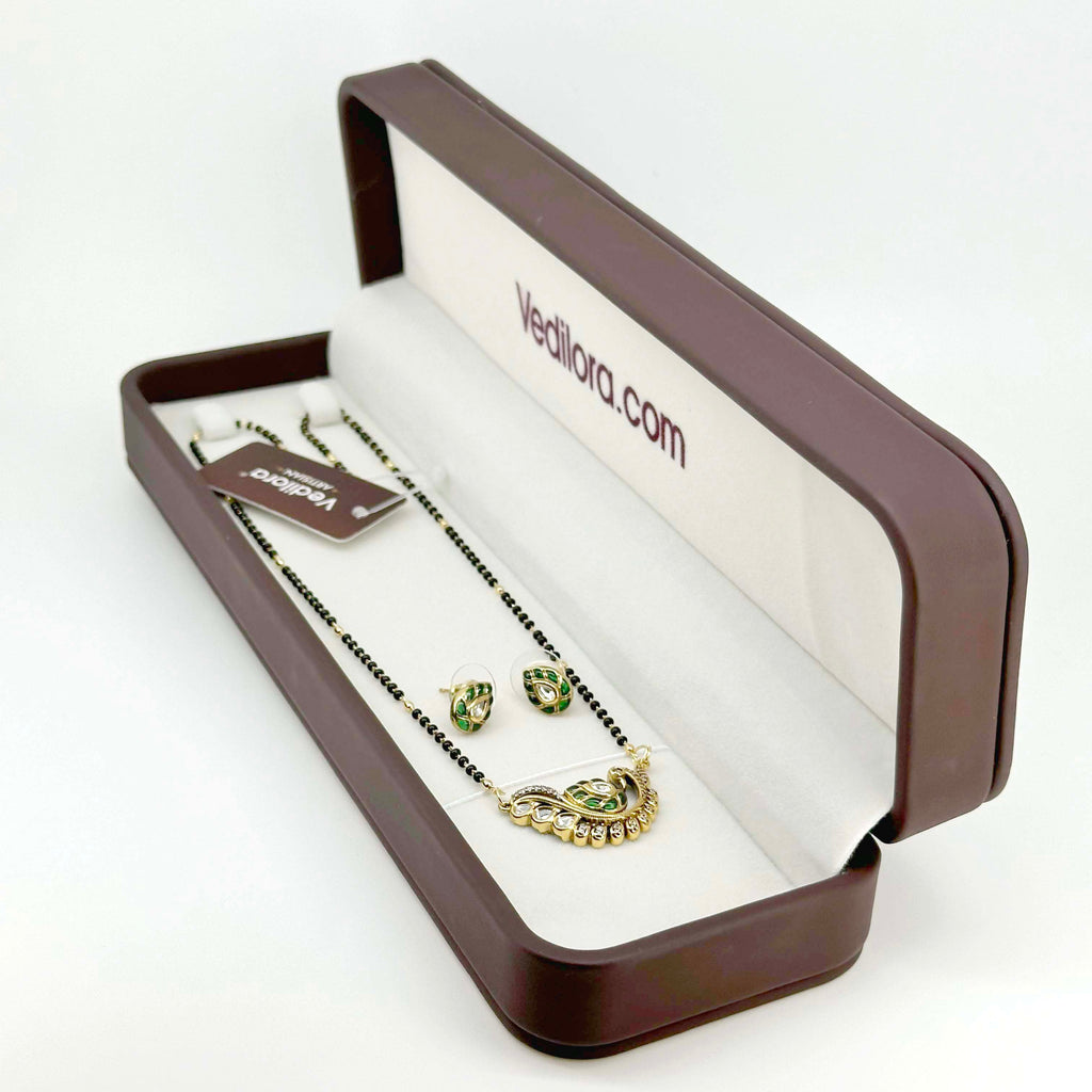 Royal Emerald Green Kundan Mangalsutra Set with Earrings