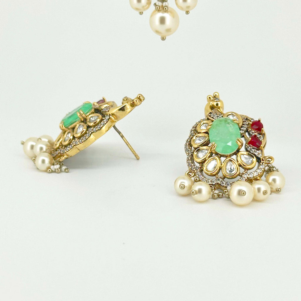 Royal Emerald Peacock Kundan Necklace Set with Earrings