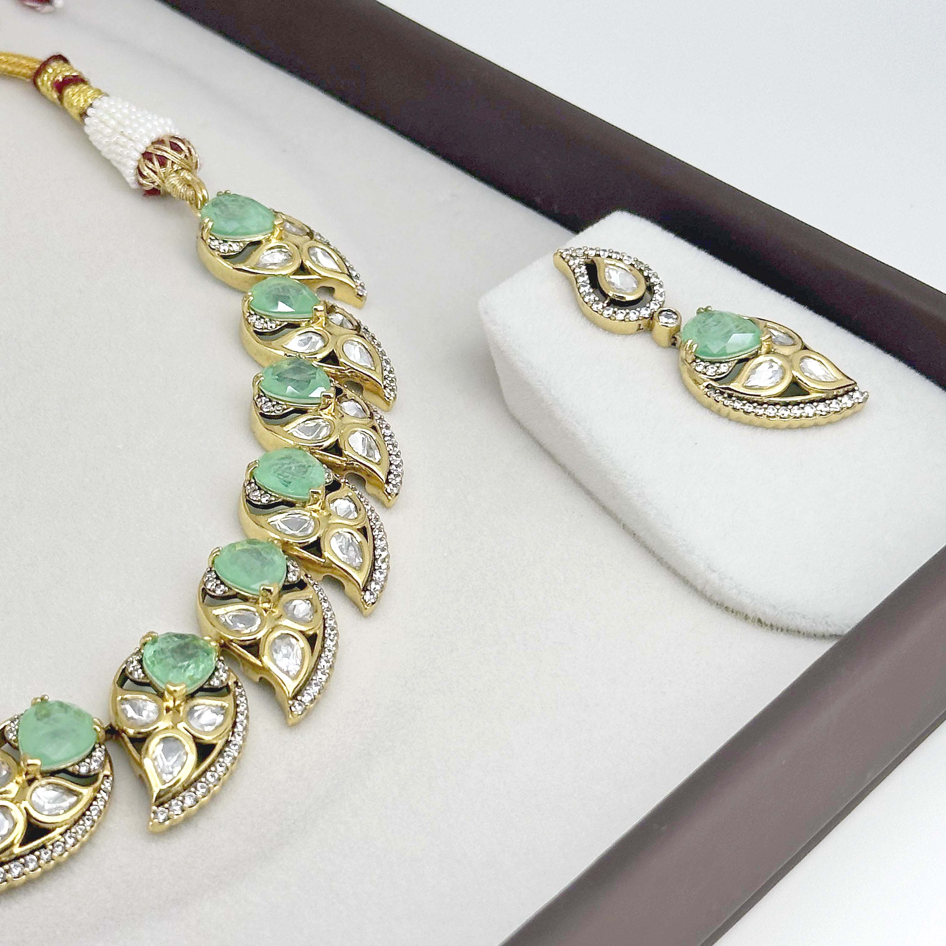 Mint Green Kundan-Inspired Necklace & Earrings Set