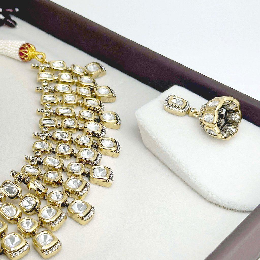 Royal Kundan-Inspired White Stone Necklace & Earrings Set