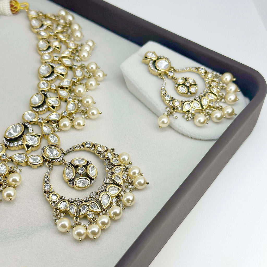 Royal Pearl Kundan-Inspired Bridal Necklace & Earrings Set