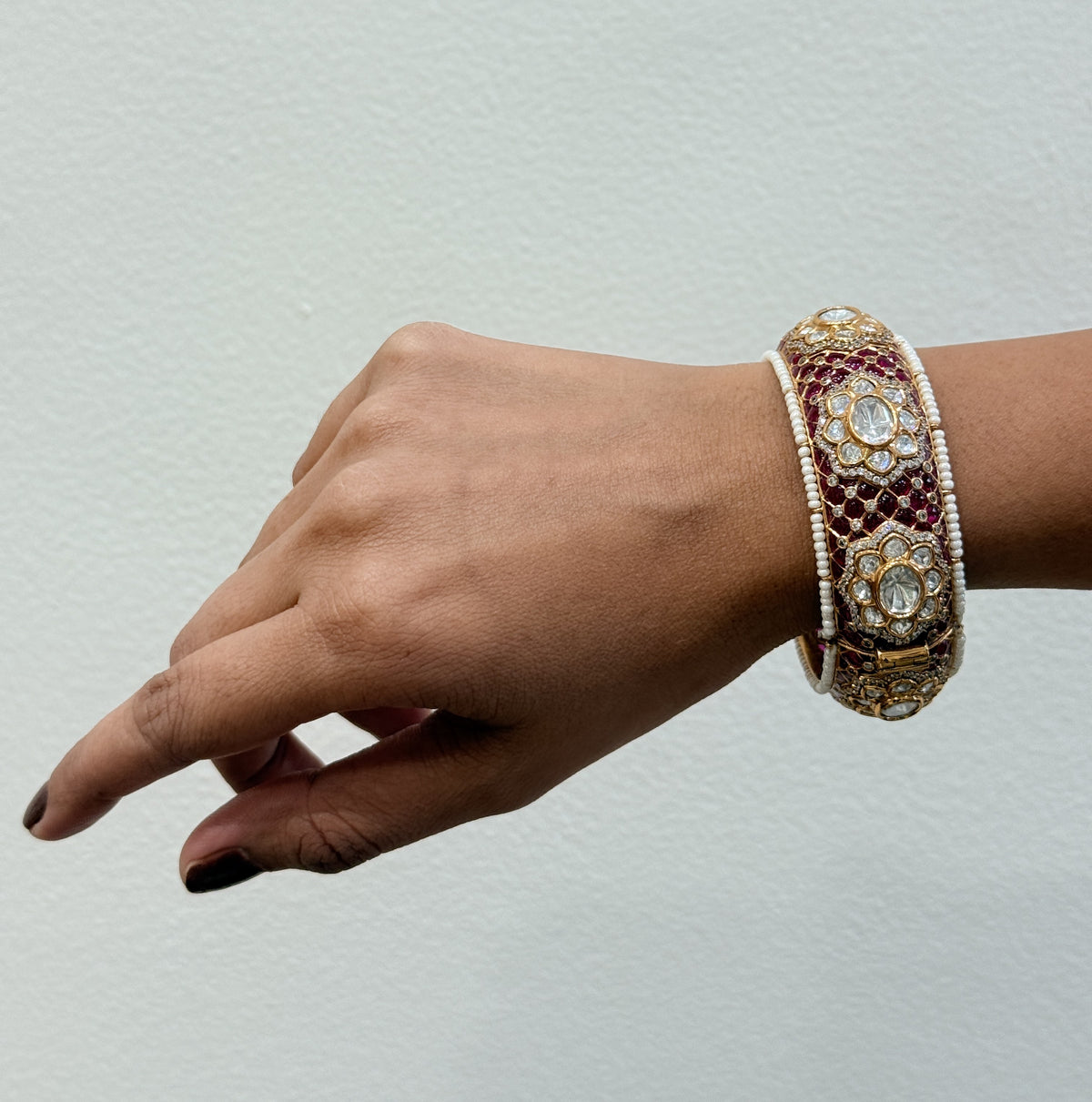 Ruby Pink Kundan-Inspired Polki Kada