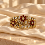 Ruby Red & White Stone Floral Statement Bracelet