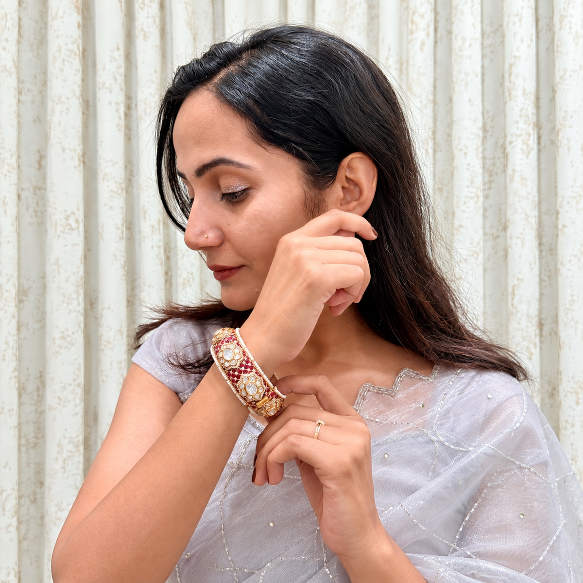 Ruby Pink Kundan-Inspired Polki Kada