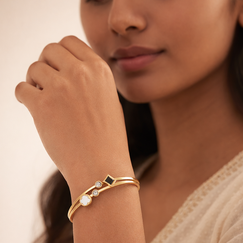 The Geometric Harmony Diamond & Onyx Bangle