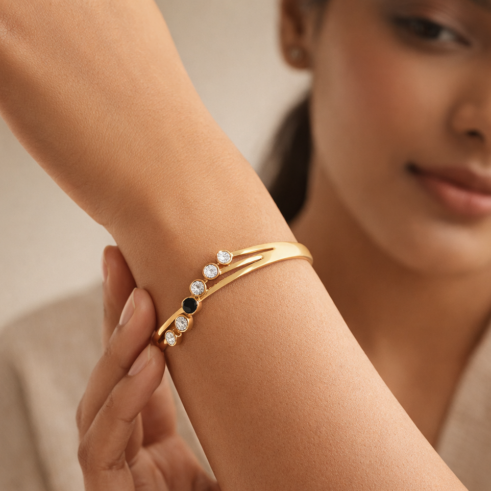 Gilded Orbit Crystal & Onyx Bangle