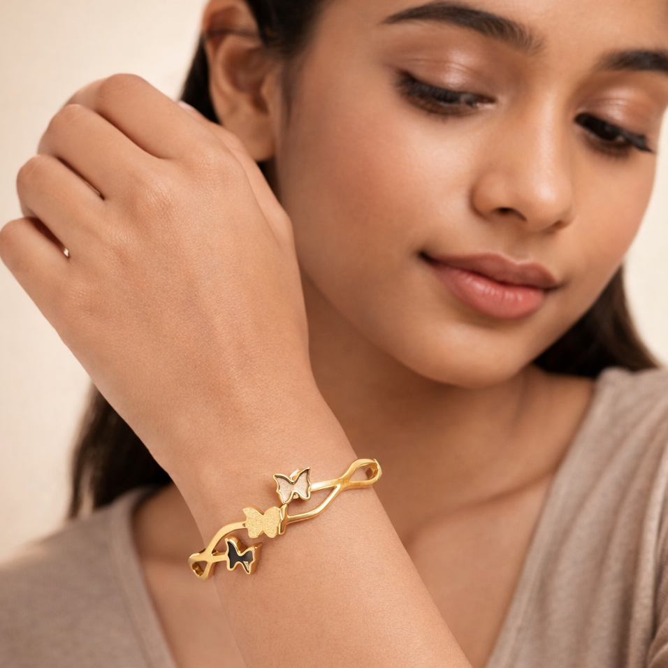 The Monarch Flight: 18K Yellow Gold Butterfly Bangle