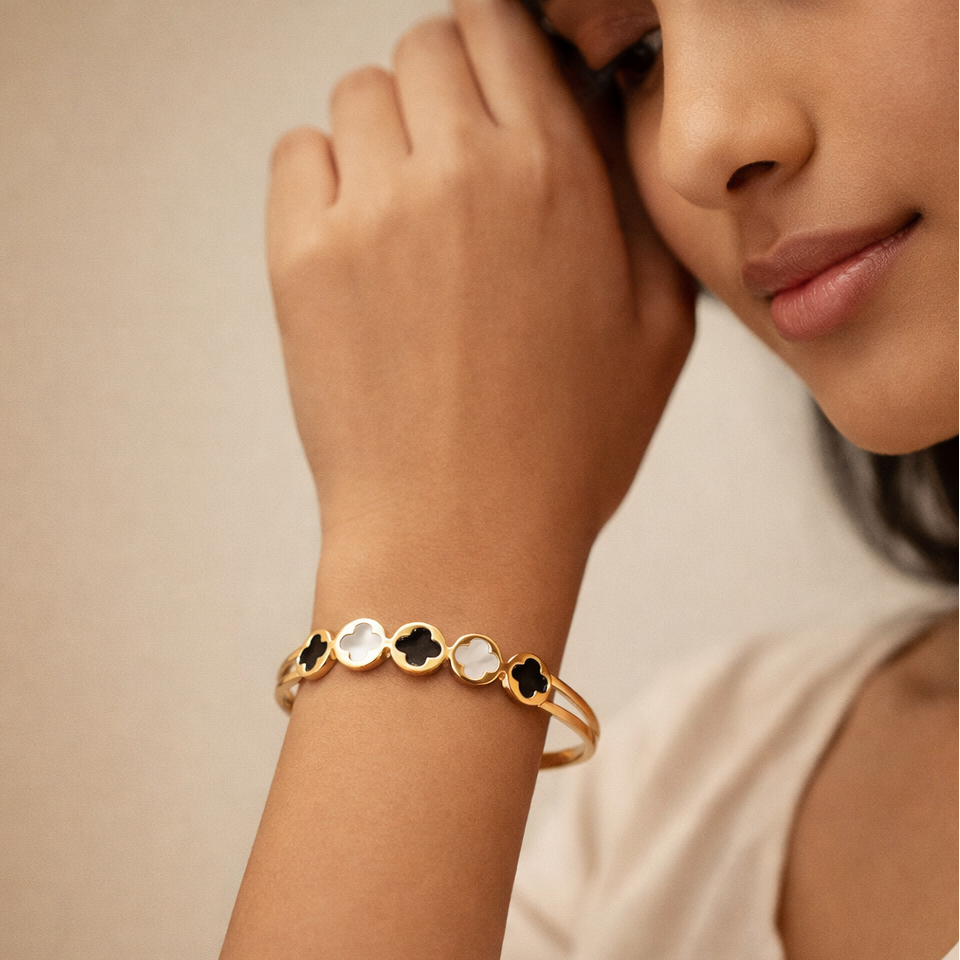 The Monochrome Meadow Clover Bypass Bangle