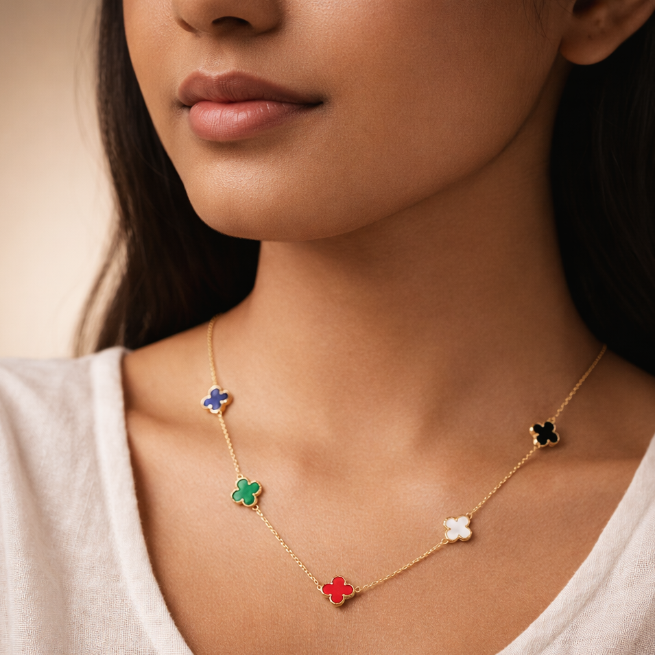 Gilded Rainbow Clover Station Necklace
