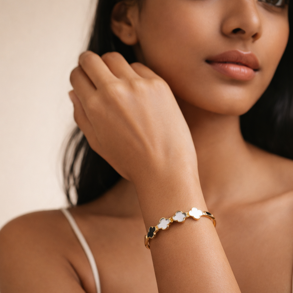 Gilded Clover Trio Hinge Bangle