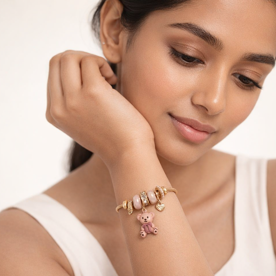 Pink Teddy Bear Charm Bangle