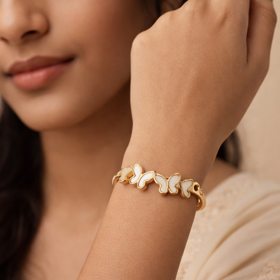 The Fluttering Grace White Enamel Butterfly Bangle