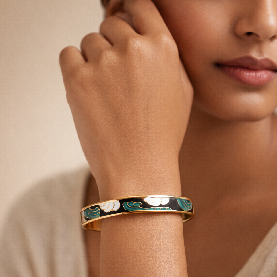 The Azure Bloom Enamel Gold Bangle