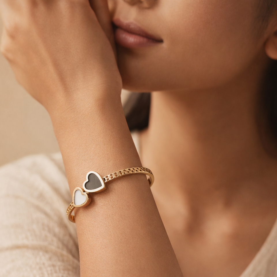 The Dual Heart Lattice Gold Bangle
