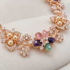NL-33 pink lavender green floral Italian brass necklace earrings macro