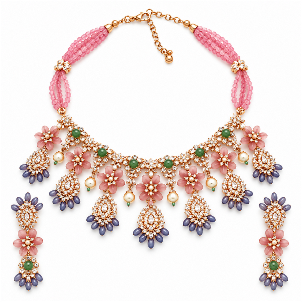 NL-37 mauve blush Italian brass floral jewellery set white