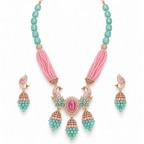 NL-42 peacock inspired pink and aqua green Italian brass necklace set main