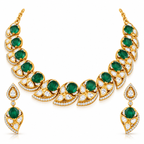 Emerald Polki Leaf Necklace Set
