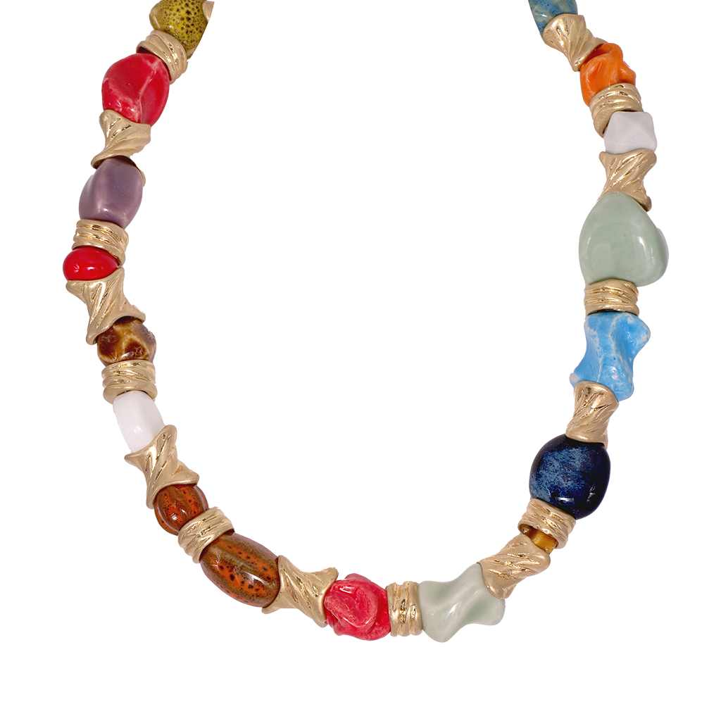 Gilded Multi-Hue Artisan Stone Necklace
