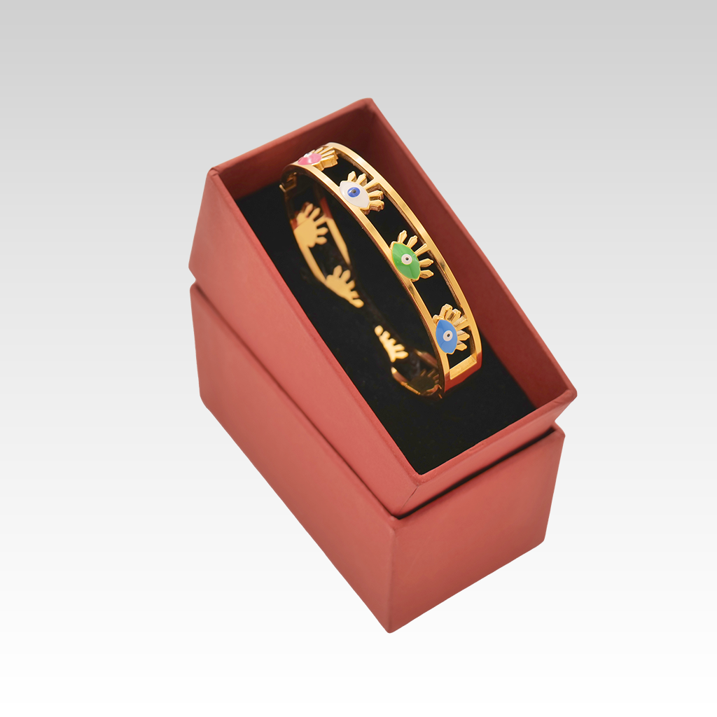 Gilded Rainbow Evil Eye Openwork Bangle