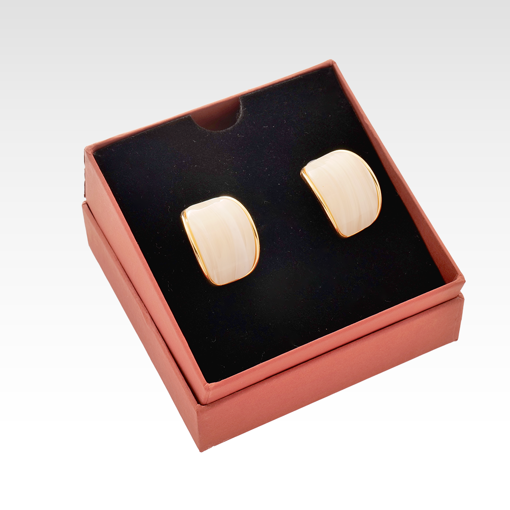 Ivory Glow Golden Trim Stud Earrings