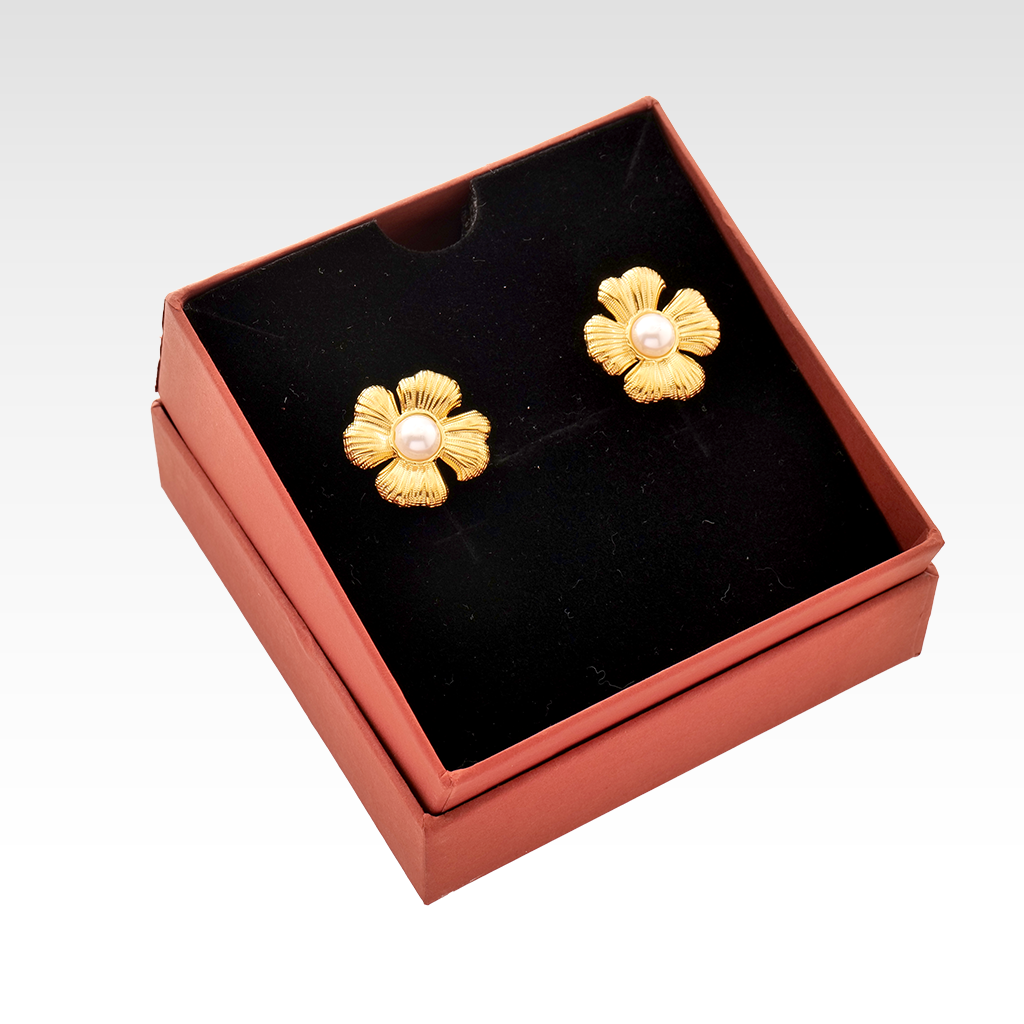 Gilded Ribbed Blossom Pearl Studs