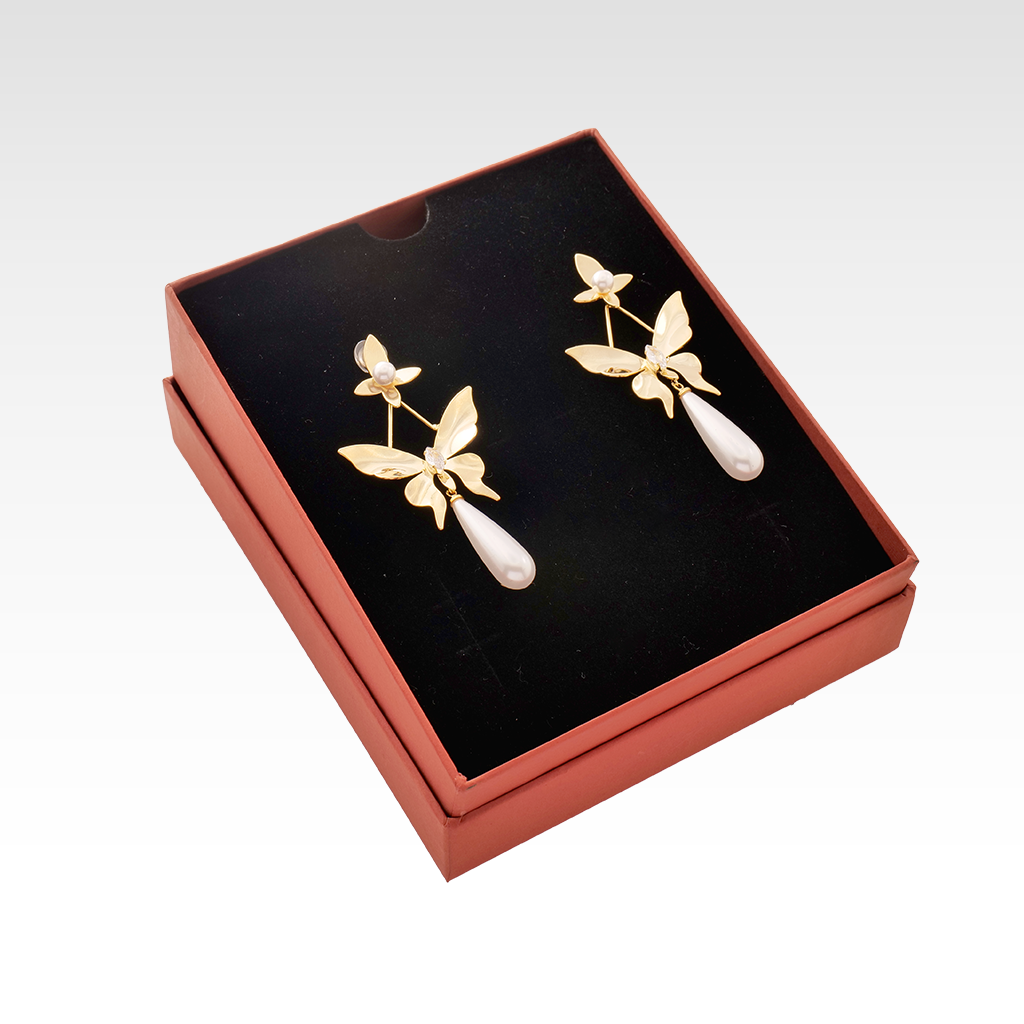 Golden Butterfly Pearl Drop Earrings