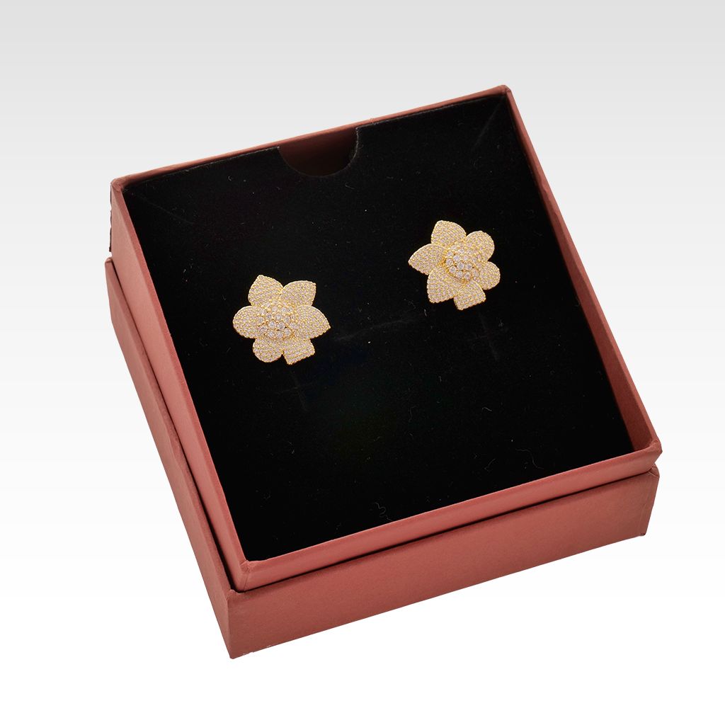 Golden Bloom Pavé Flower Stud Earrings