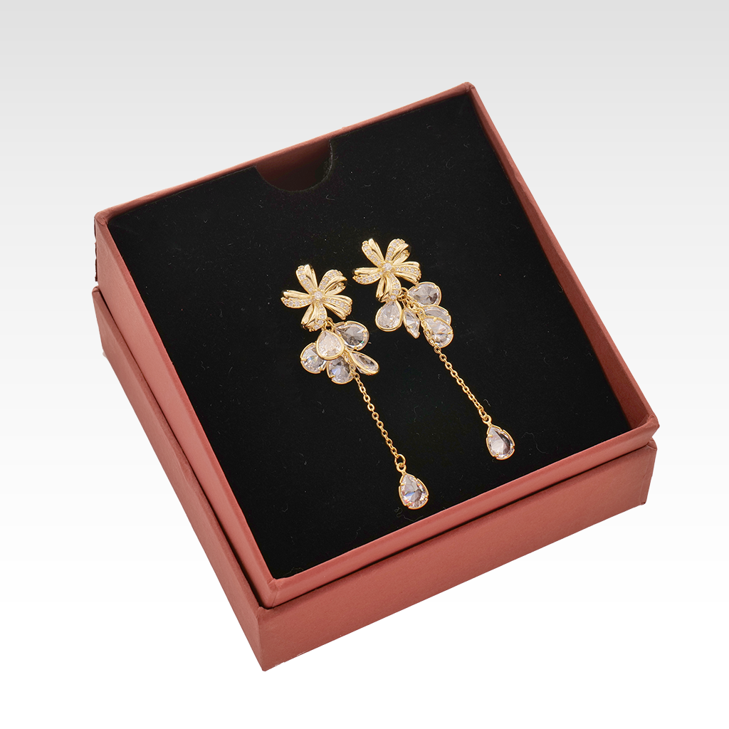Golden Crystal Flower & Teardrop Cascade Earrings