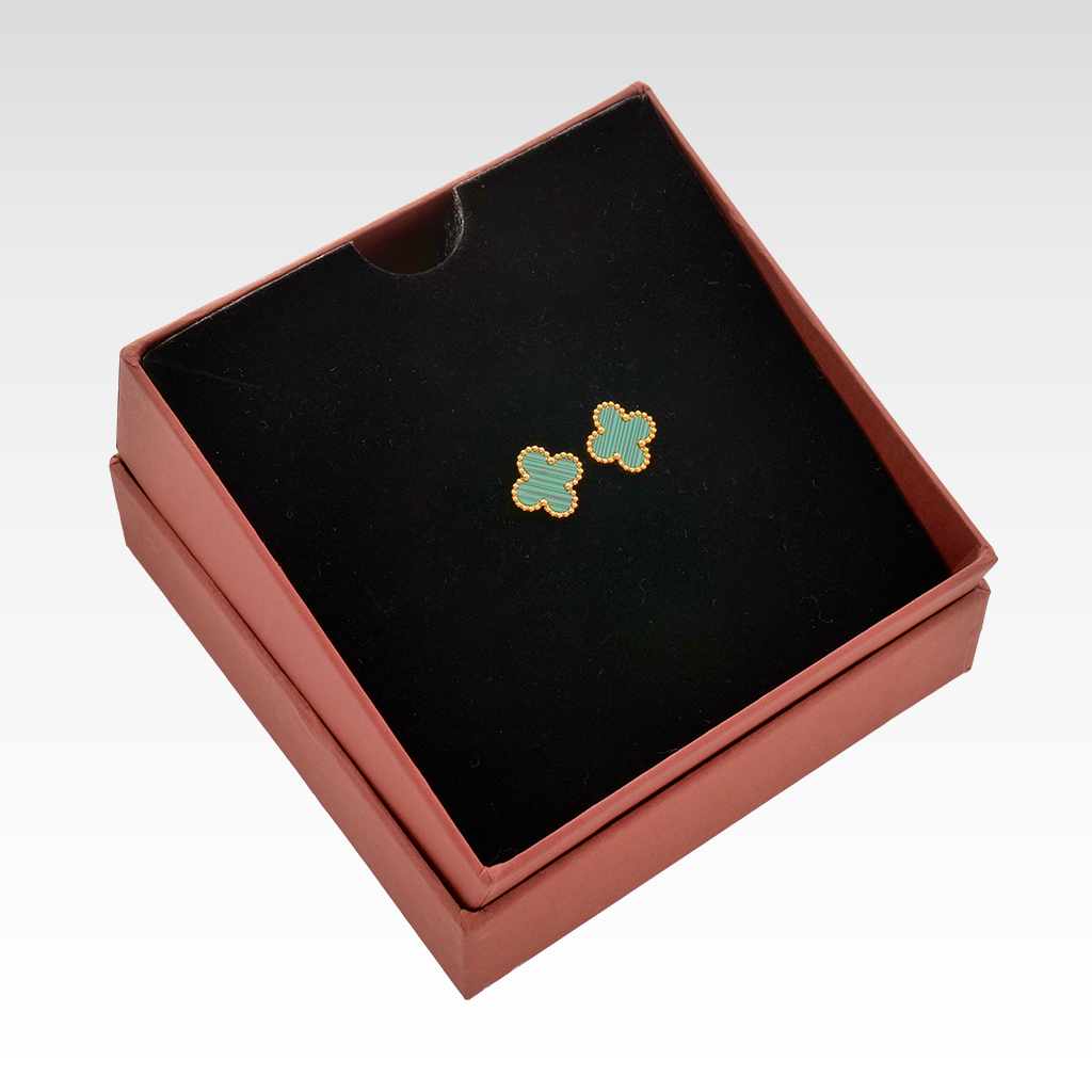 Gilded Malachite Clover Studs