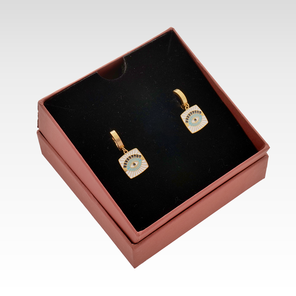 Enamel Evil Eye Square Drop Earrings