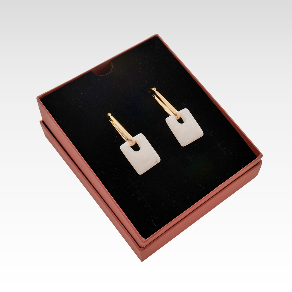 Lustrous Marbleized Resin Geometric Drop Earrings