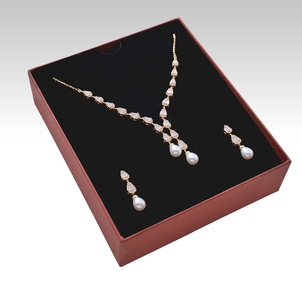 Elegant Pearl Drop Pendant Necklace Set with Matching Earrings