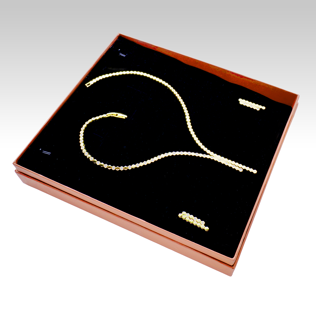 Gilded Hexagon Honeycomb Y-Necklace & Earring Set